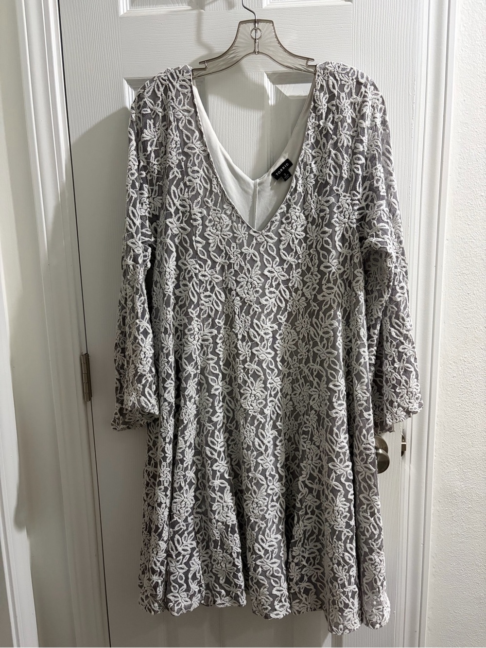 Torrid  Gray Dress with White Lace Overlay